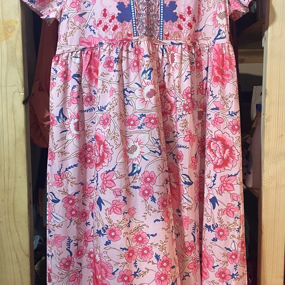 Floral Pink and Blue Dress XL